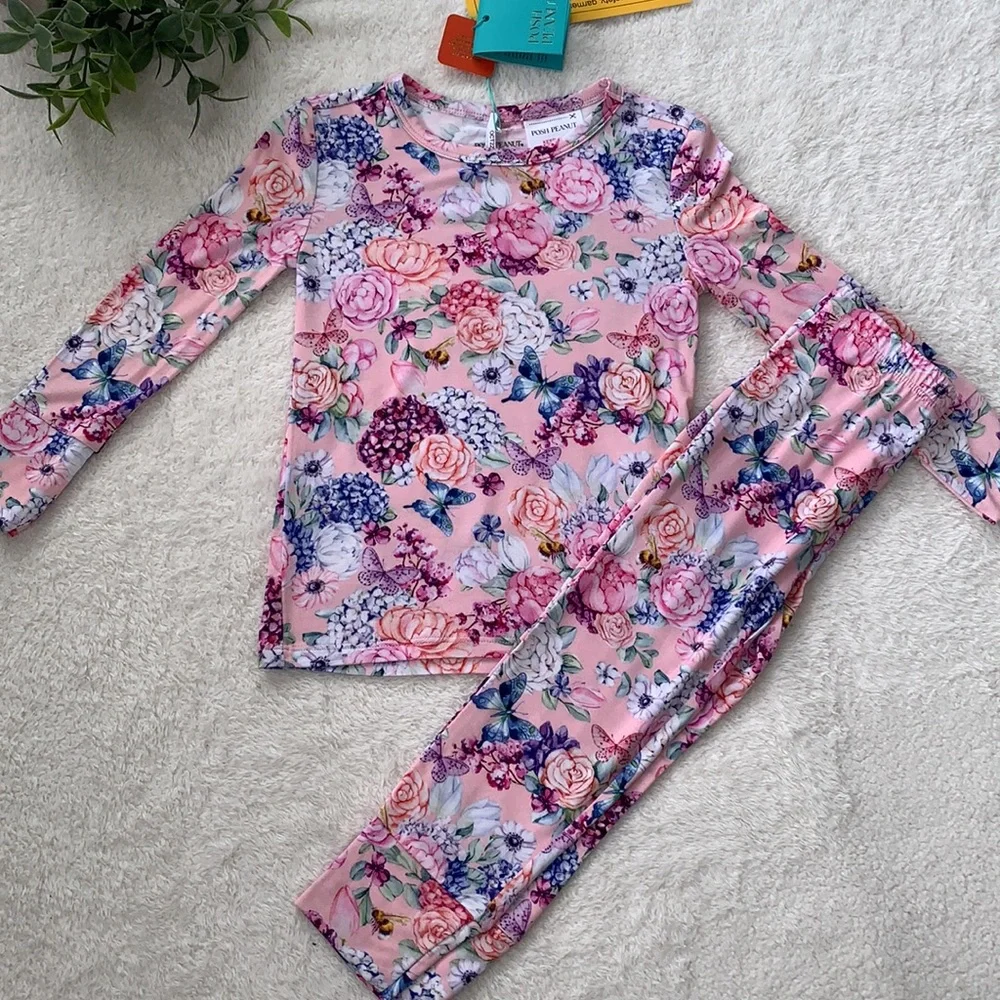 NWT Posh Peanut Lyric 2 pc. Basic Pink Floral Pajama Set 3T-4T